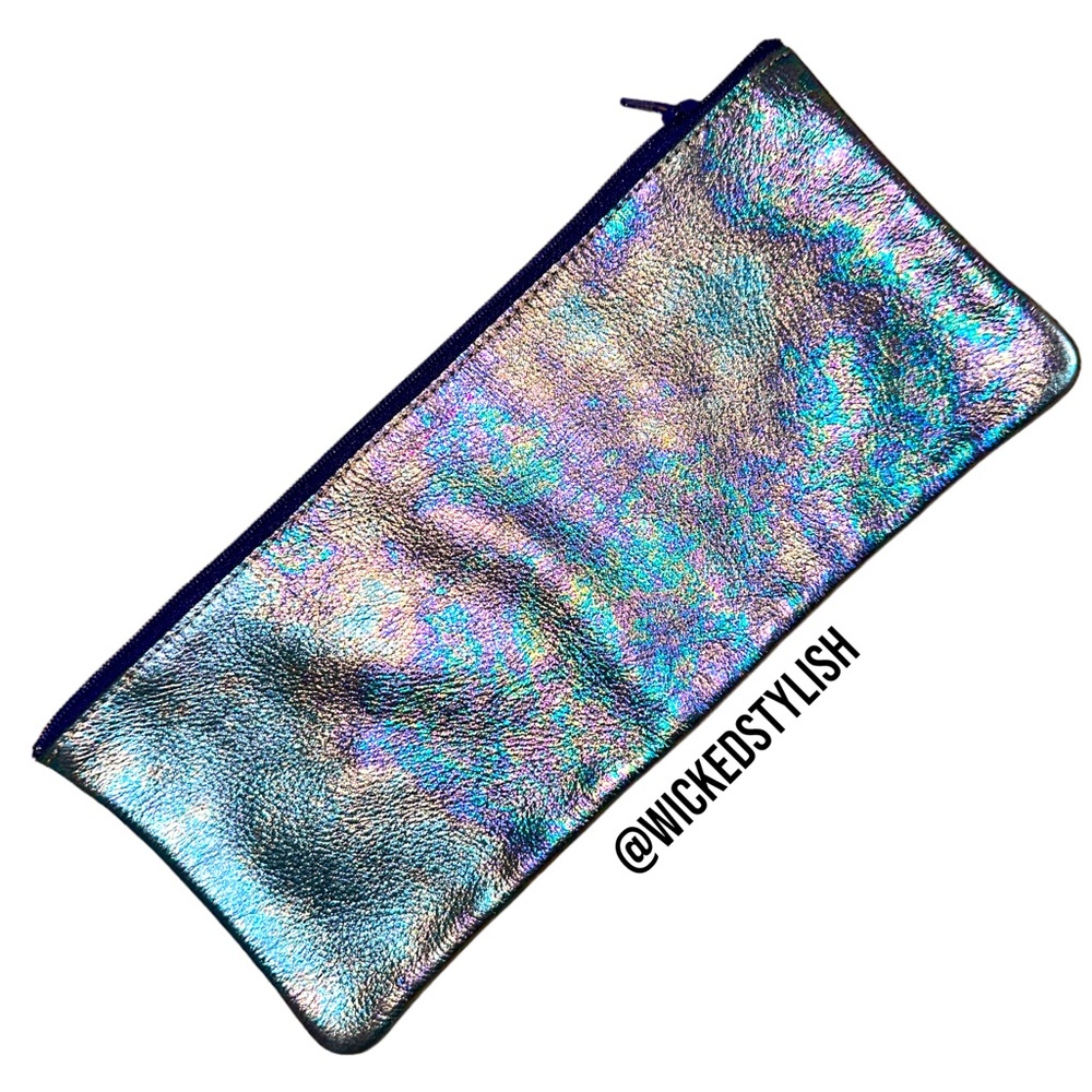 Pouch clutch by Tracey Tanner zipper-top🌈iridescent leather hologram sky